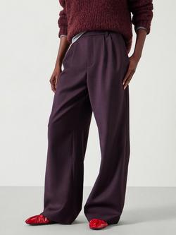 HUSH Lya Wool Blend Wide Leg Trousers, Burgundy
