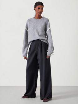 HUSH Lya Wool Blend Wide Leg Trousers, Black