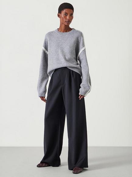 HUSH Lya Wool Blend Wide Leg Trousers, Black