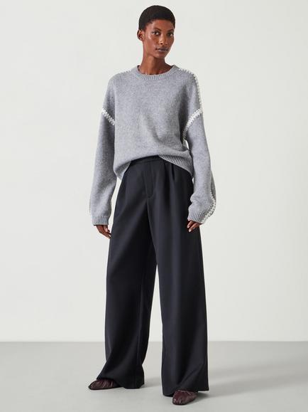 HUSH Lya Wool Blend Wide Leg Trousers - view 2, Black