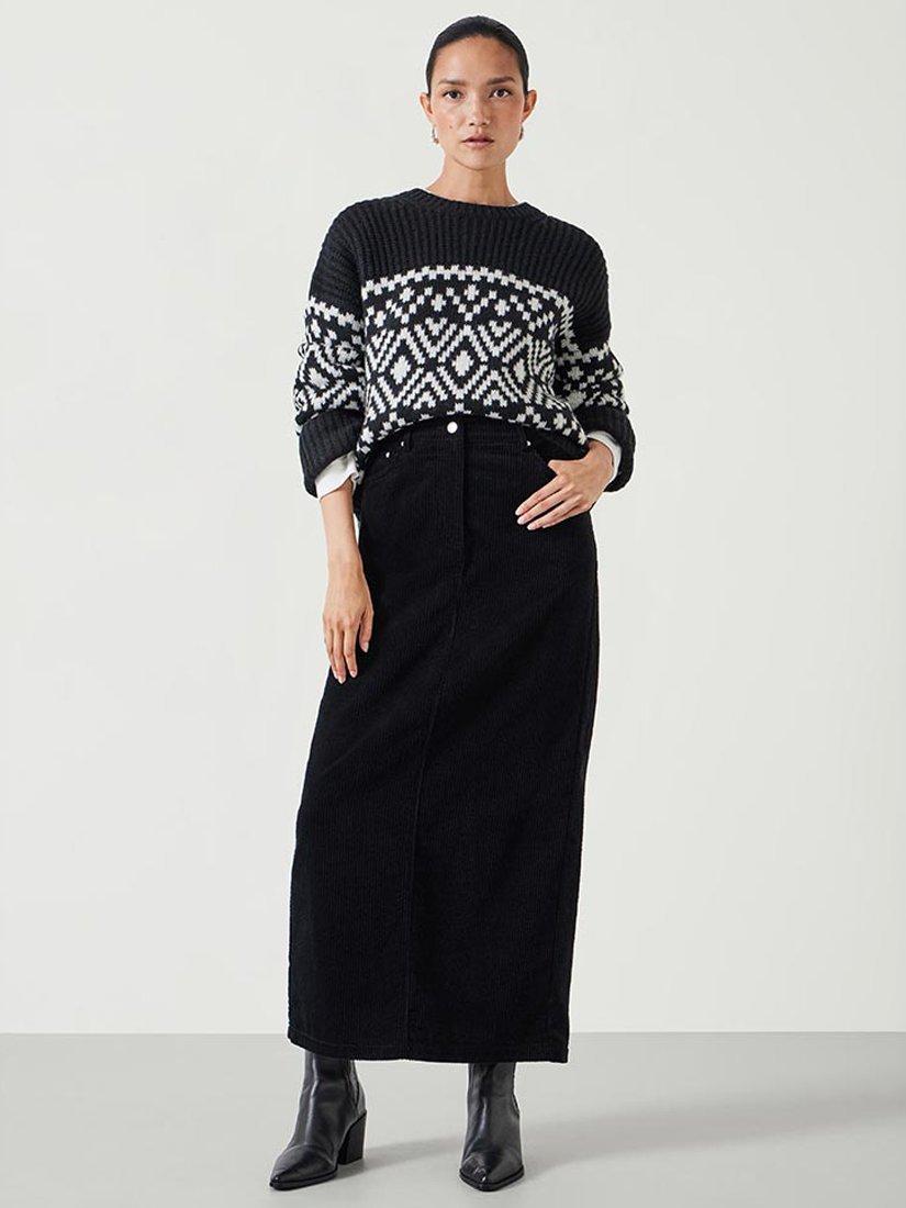 Product image 1 of 6, which shows HUSH Alanna Cord Skirt, Black, 8S