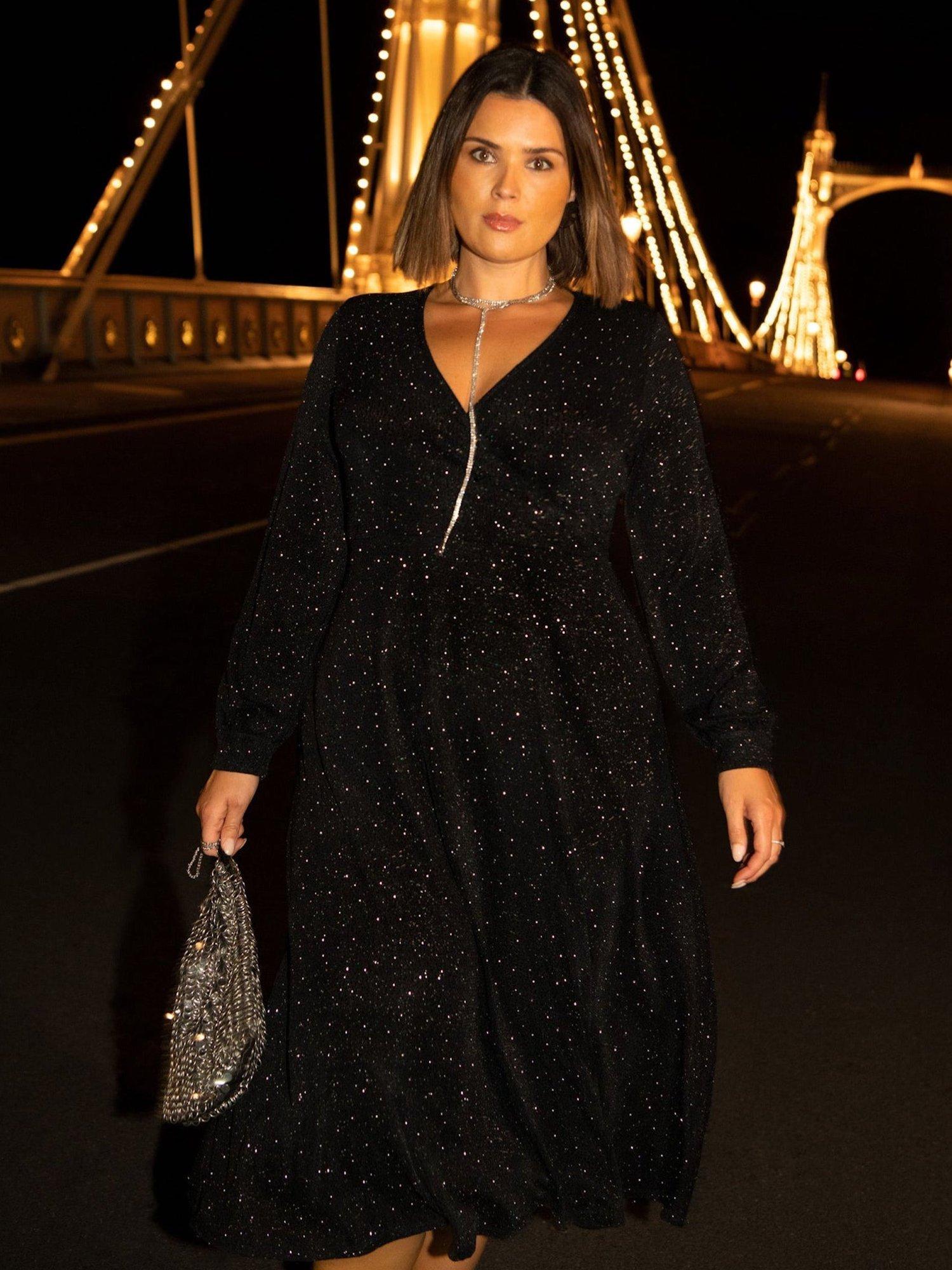Live Unlimited Curve Jersey Sparkle Wrap Dress, Black