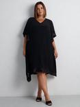 Live Unlimited Curve Sequin Trim Angel Sleeve Dress, Black