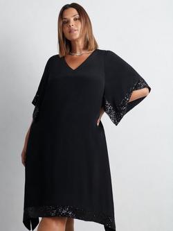 Live Unlimited Curve Sequin Trim Angel Sleeve Dress, Black - view 2, Black