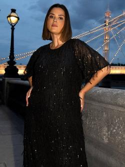 Live Unlimited Curve Sequin Fringed Dress, Black, Black