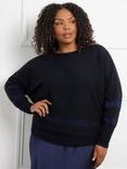 Live Unlimited Curve Knit Metallic Stripe Hem Jumper, Navy