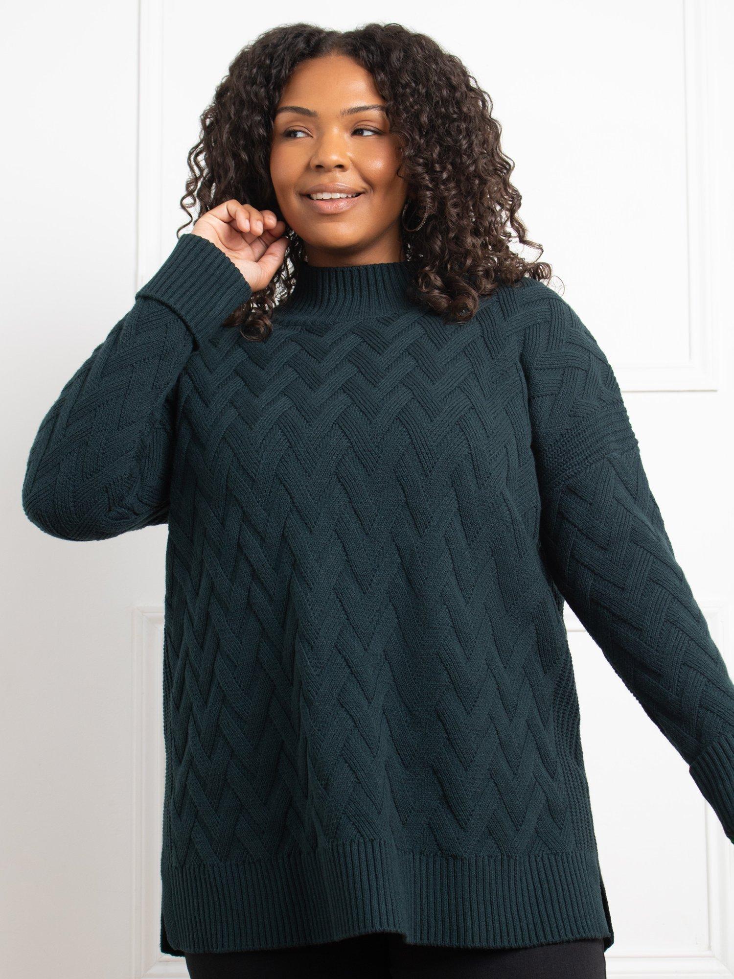 Product image 1 of 4, which shows Live Unlimited Curve Textured Knit Jumper, Dark Green, 16