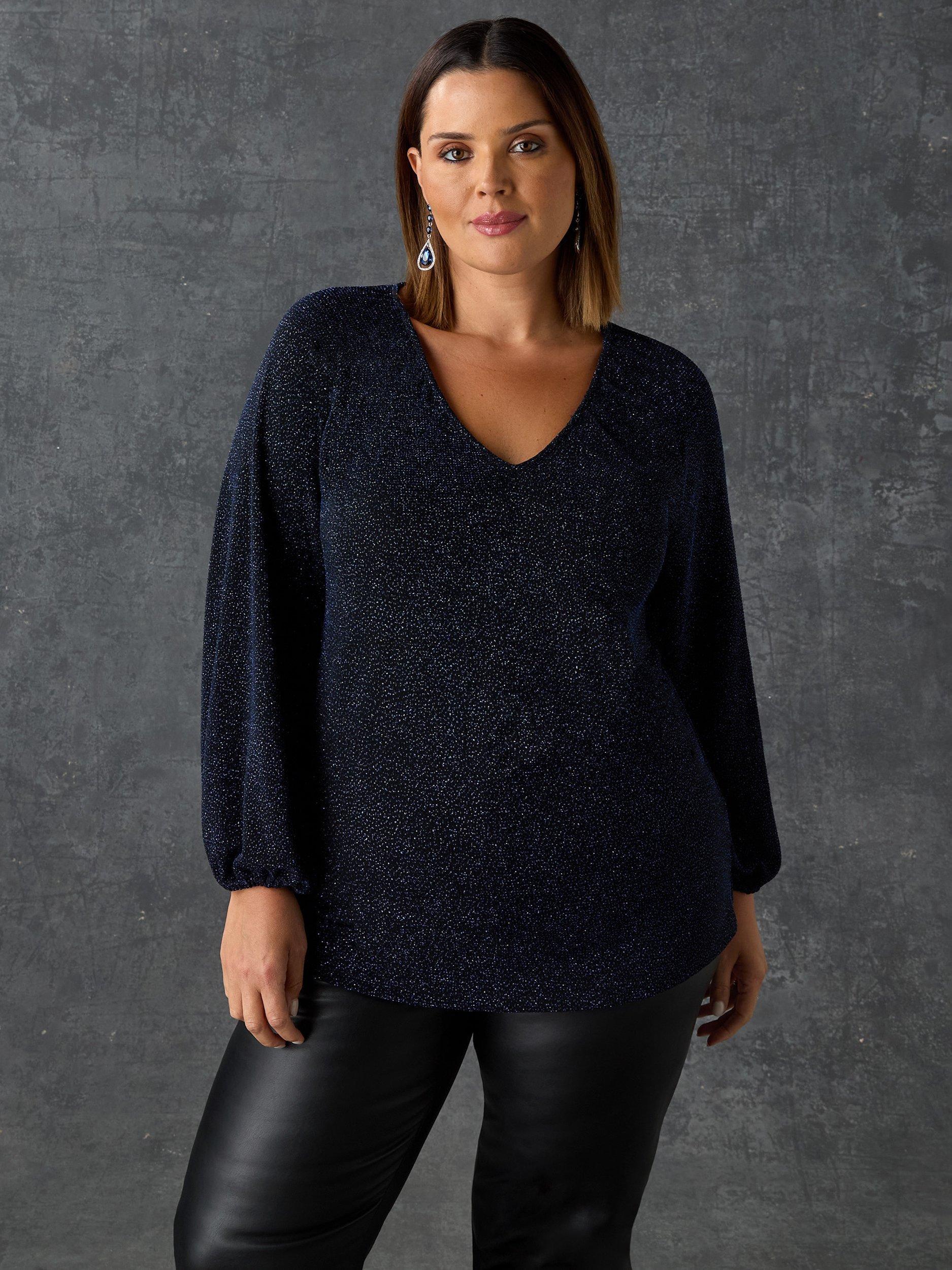 Live Unlimited Curve Sparkle V-Neck Top, Blue