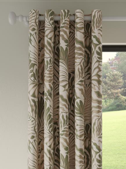John Lewis Caladium Leaf Weave Pair Lined Eyelet Curtains, Avocado, Avocado
