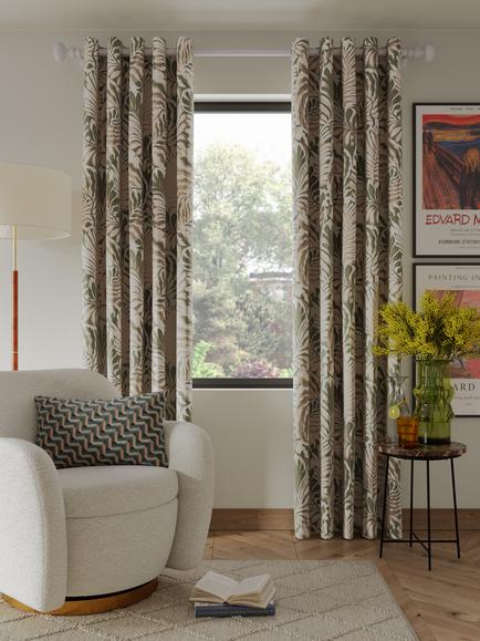 John Lewis Caladium Leaf Weave Pair Lined Eyelet Curtains, Avocado - view 2, Avocado