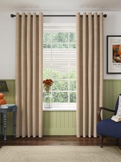 John Lewis Chenille Pair Blackout/Thermal Lined Eyelet Curtains - view 2, Warm Sand