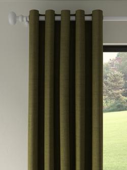 John Lewis Textured Weave Pair Blackout Lined Eyelet Curtains, Avocado Green