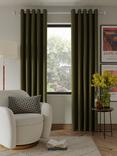 John Lewis Textured Weave Recycled Polyester Pair Blackout Lined Eyelet Curtains, Moss Green