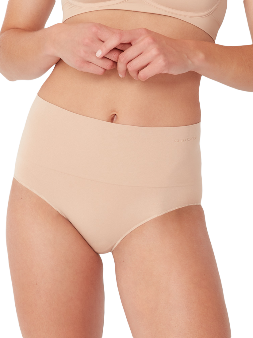 Product image 1 of 2, which shows Ambra Seamless Smoothies High Waist Knickers, Pack of 2, Beige, 8-10