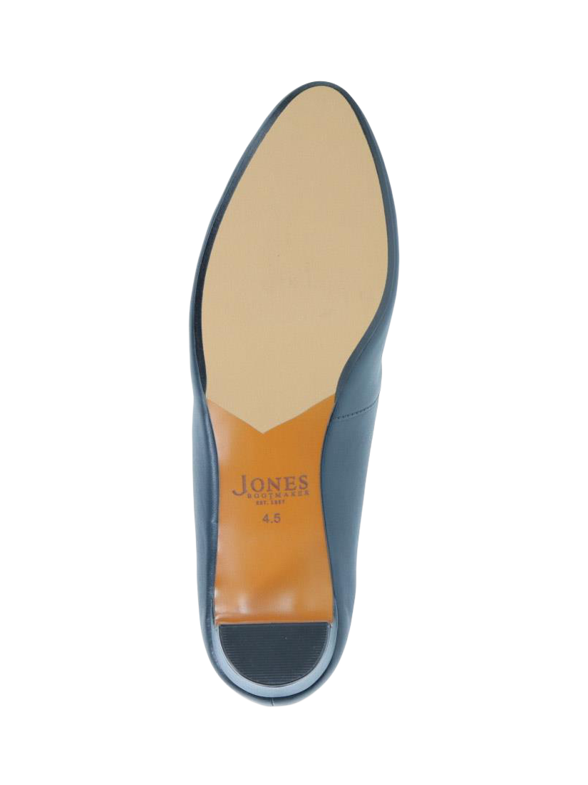 Product image 5 of 5, which shows Jones Bootmaker Zoey Leather Scallop Heeled Courts, Navy, 3