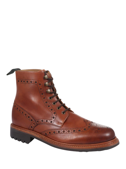 Jones Bootmaker Baker Street Leather Brogue Detailed Boots - view 2, British Tan
