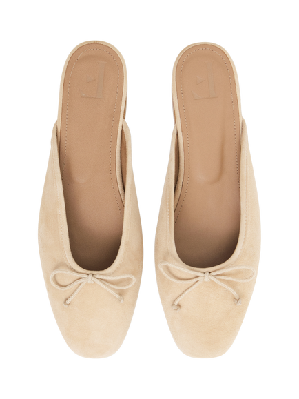 Flattered Malva Suede Backless Ballerina Mules, Beige - view 2, Beige