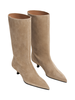 Flattered Nour Suede Pointed Heeled Boots, Beige - view 2, Beige