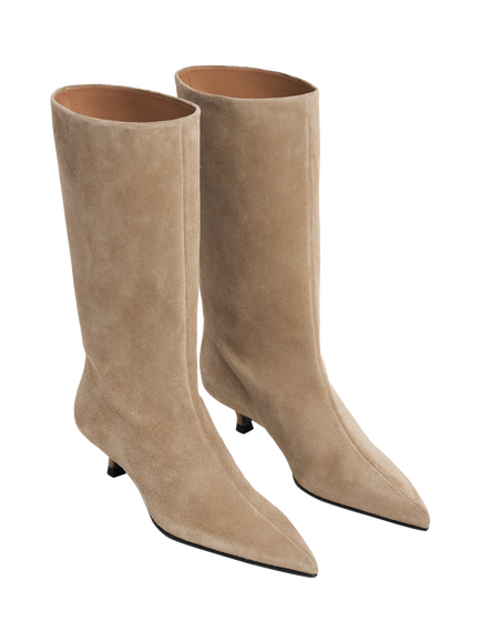Flattered Nour Suede Pointed Heeled Boots, Beige - view 2, Beige