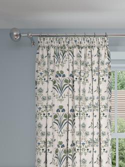 John Lewis Tulipa Embroidered Pencil Pleat Pair Lined Curtains, Lake Blue, Lake Blue
