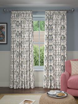 John Lewis Tulipa Embroidered Pencil Pleat Pair Lined Curtains, Lake Blue - view 2, Lake Blue