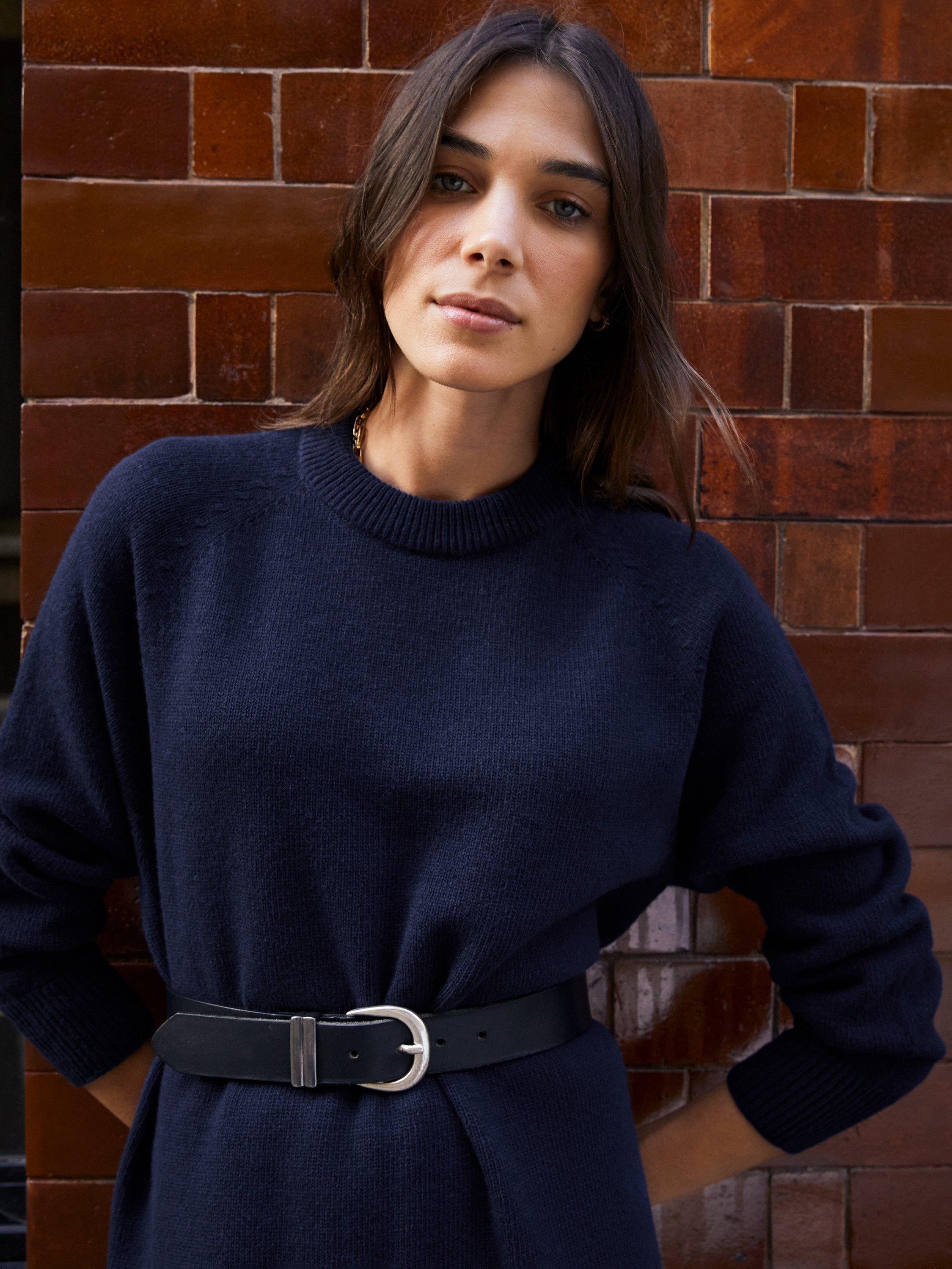 Product image 3 of 4, which shows Baukjen Moll Wool Blend Jumper Midi Dress, Classic Navy, 10