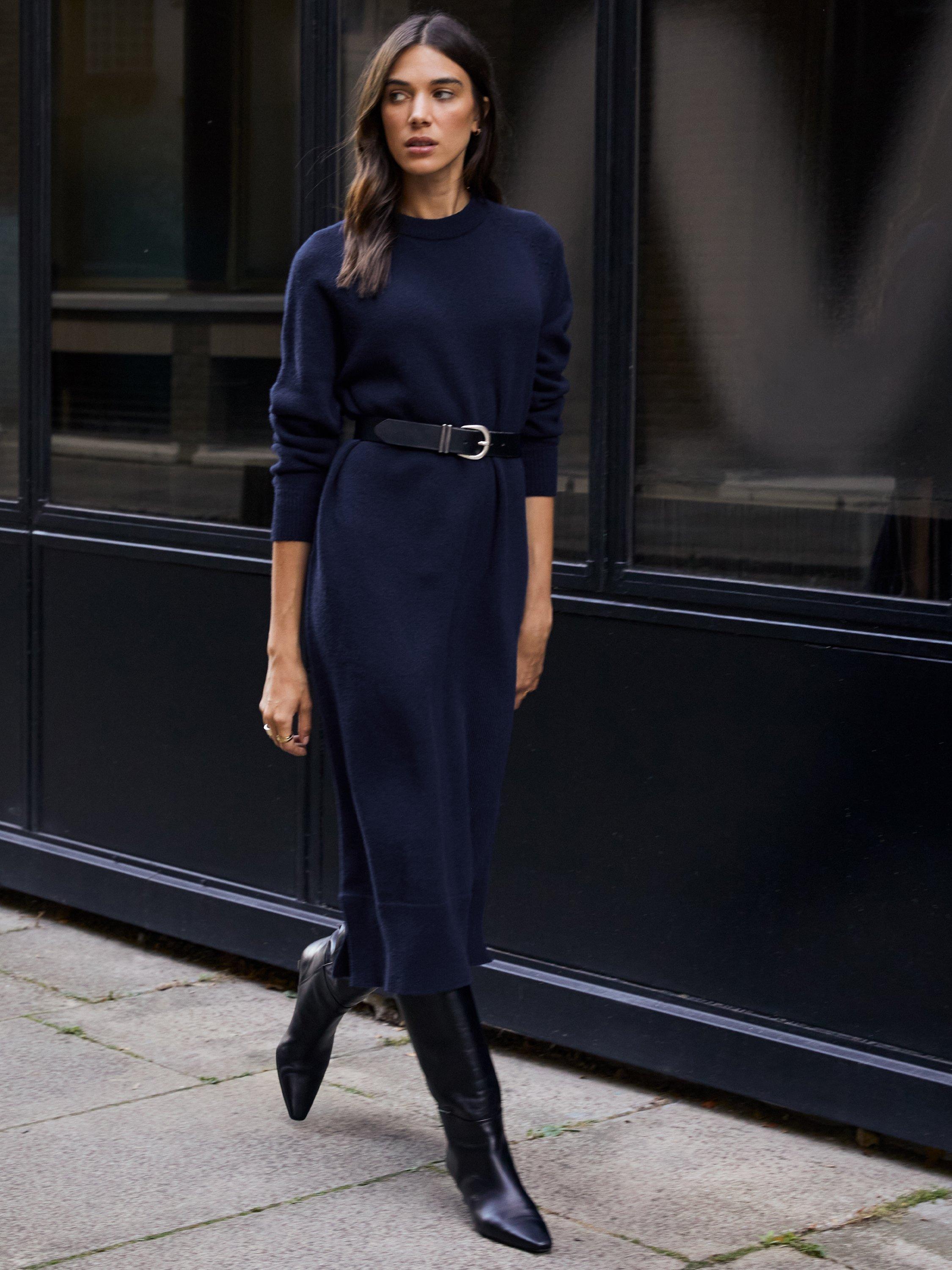 Product image 4 of 4, which shows Baukjen Moll Wool Blend Jumper Midi Dress, Classic Navy, 10
