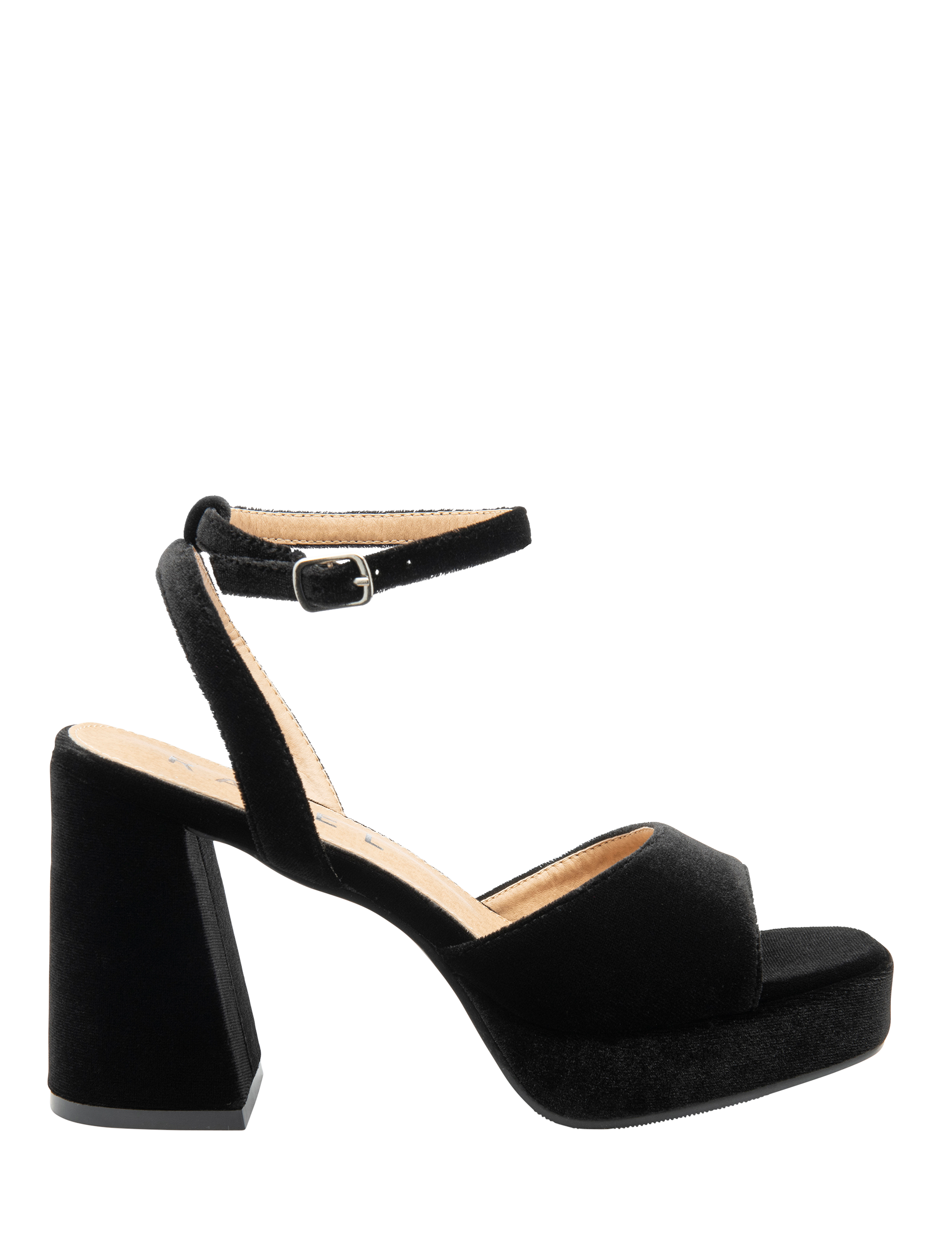 Product image 1 of 4, which shows Ravel Surina Velvet Platform Heeled Sandals, Black, 4