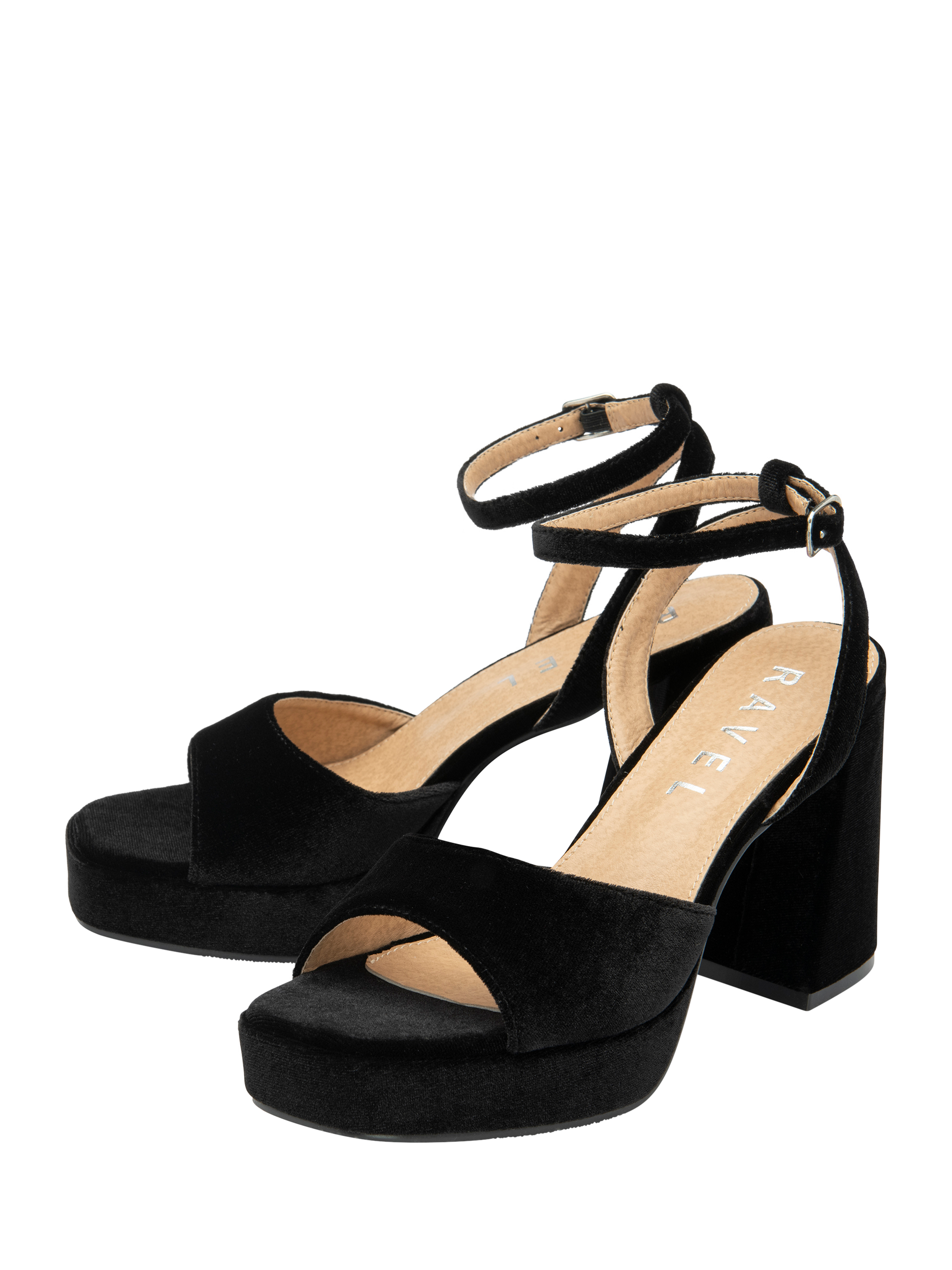 Product image 2 of 4, which shows Ravel Surina Velvet Platform Heeled Sandals, Black, 4