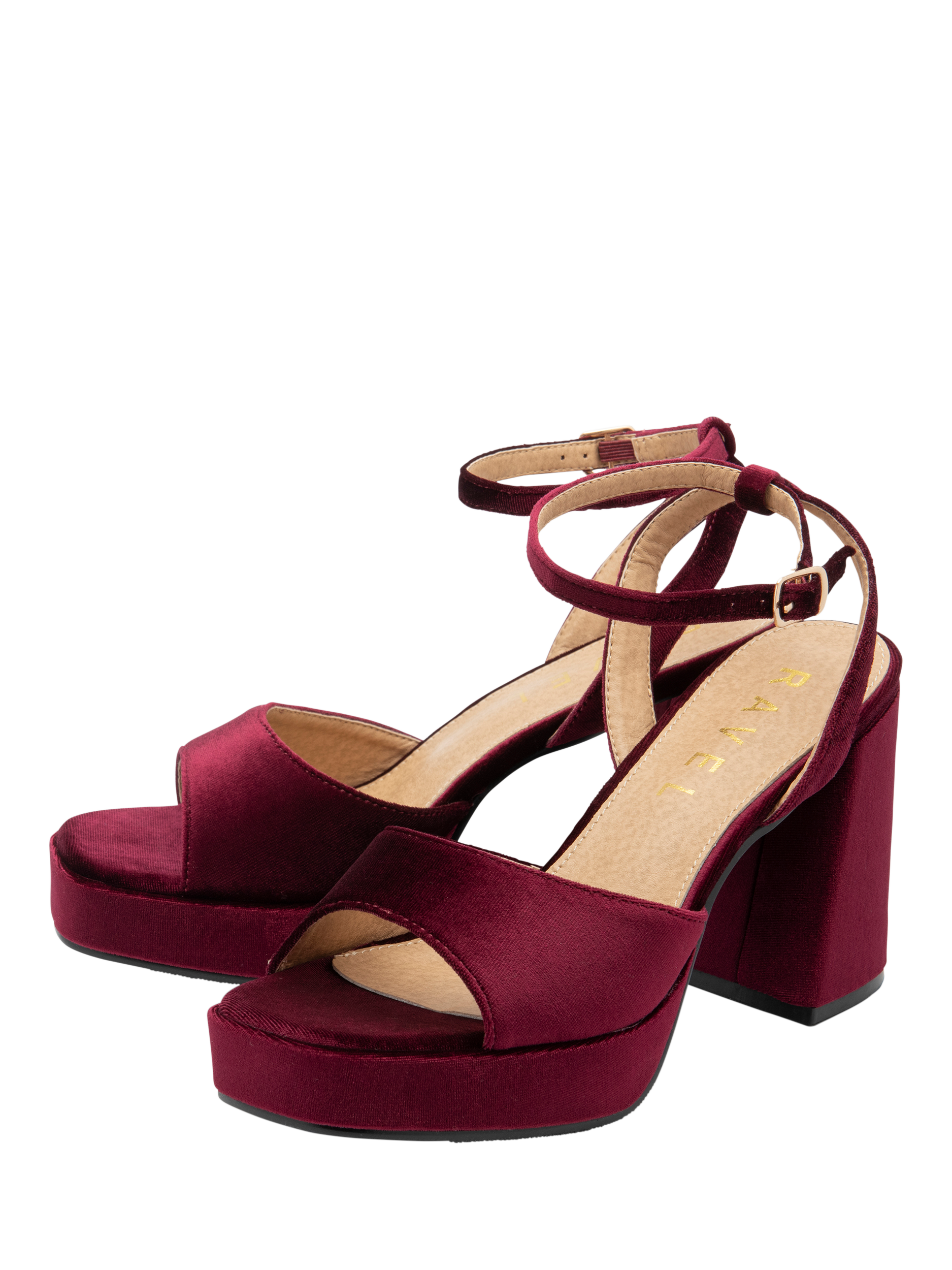 Product image 2 of 4, which shows Ravel Surina Velvet Platform Heeled Sandals, Burgundy, 3