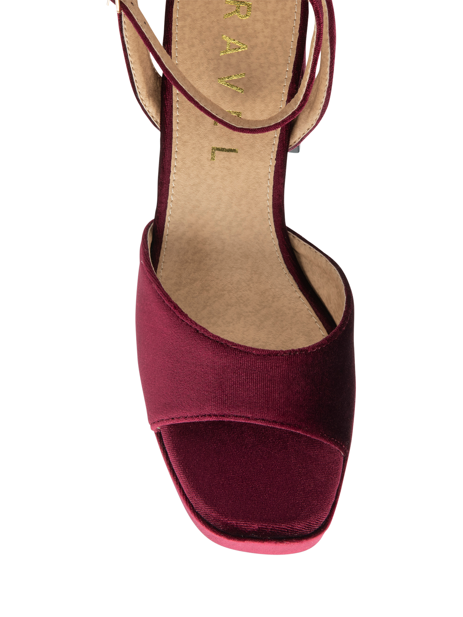 Product image 4 of 4, which shows Ravel Surina Velvet Platform Heeled Sandals, Burgundy, 3