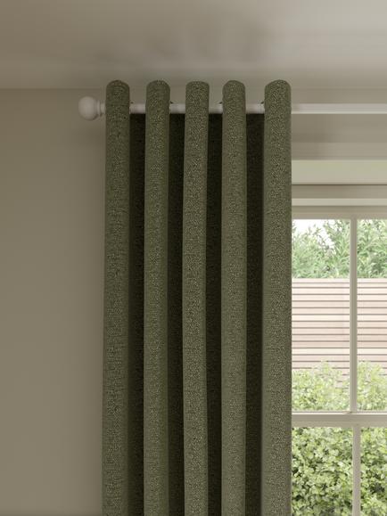 John Lewis Textured Boucle Pair Lined Eyelet Curtains, Pale Avocado