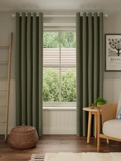 John Lewis Textured Boucle Pair Lined Eyelet Curtains - view 2, Pale Avocado