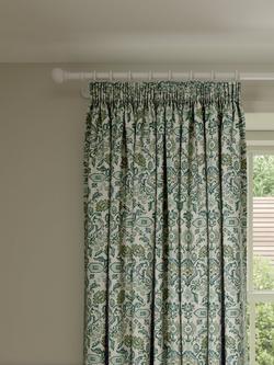 John Lewis Avani Weave Pair Lined Pencil Pleat Curtains, Green, Green