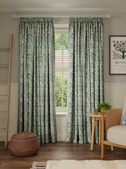John Lewis Avani Weave Pair Lined Pencil Pleat Curtains, Green - view 2, Green