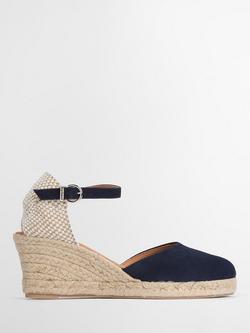 Barbour Elder Suede Wedge Heel Espadrilles, Navy, Navy