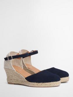 Barbour Elder Suede Wedge Heel Espadrilles, Navy - view 2, Navy