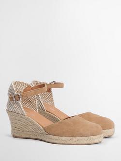 Barbour Elder Suede Wedge Heel Espadrilles, Tan - view 2, Tan