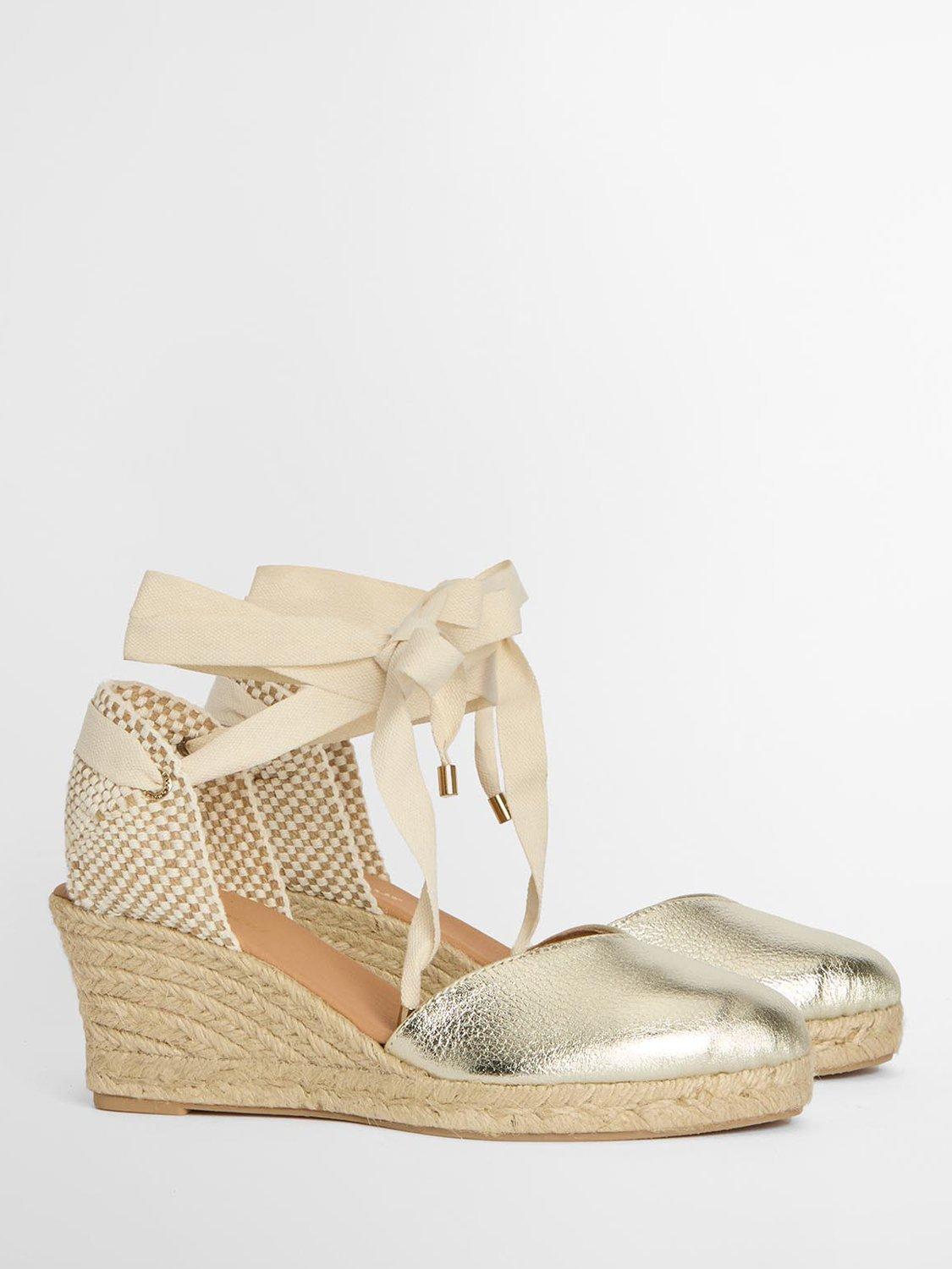 Product image 2 of 6, which shows Barbour Isla Leather Wedge Heel Espadrilles, Gold, 5