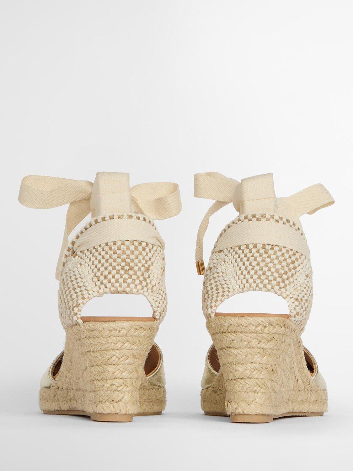 Product image 3 of 6, which shows Barbour Isla Leather Wedge Heel Espadrilles, Gold, 5