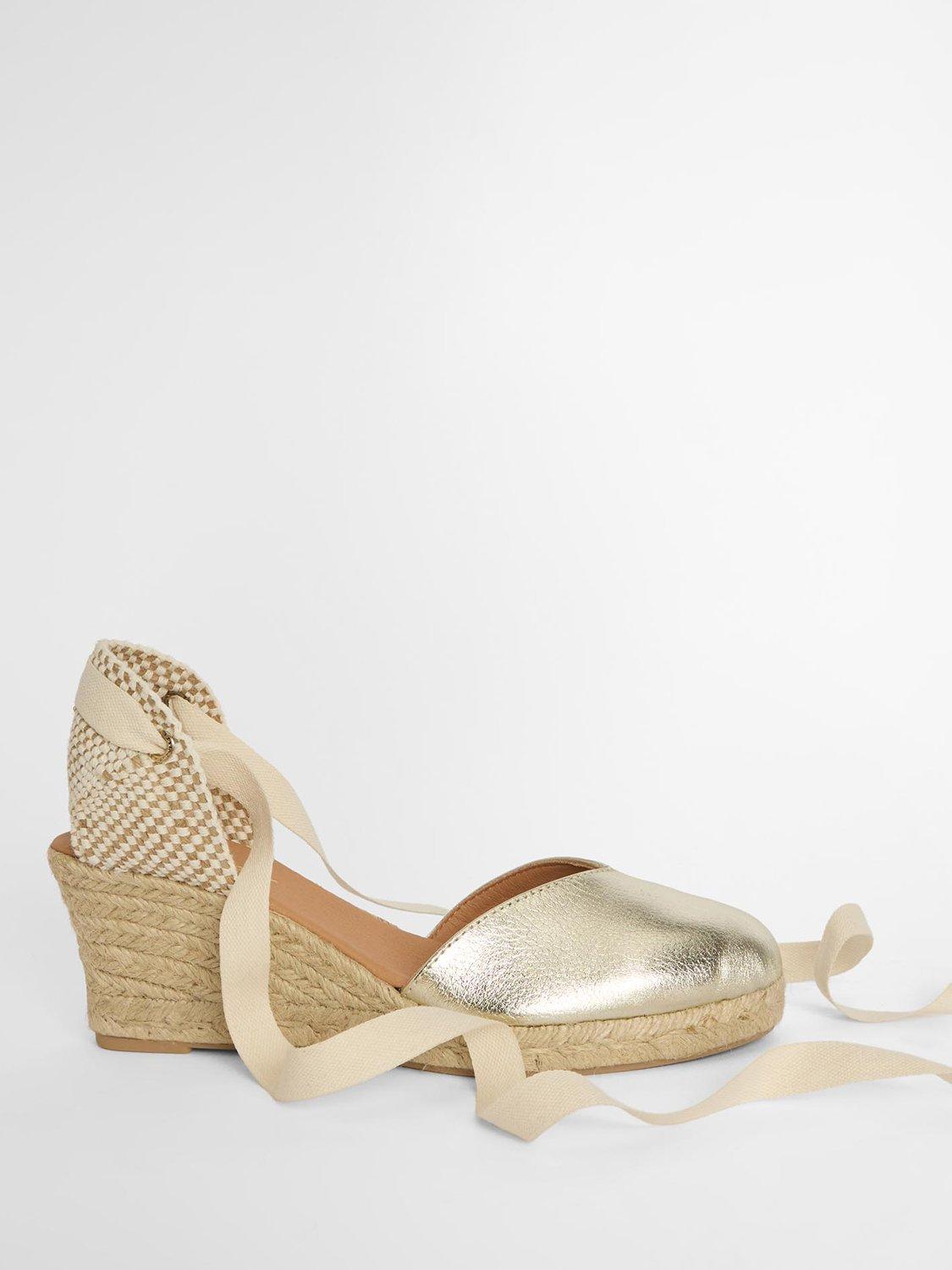 Product image 4 of 6, which shows Barbour Isla Leather Wedge Heel Espadrilles, Gold, 5