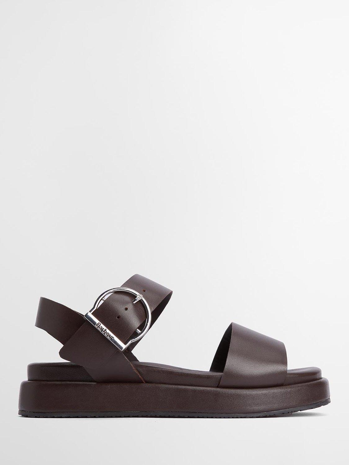 Product image 1 of 5, which shows Barbour Erin Leather Chunky Sandals, Dark Brown, 7