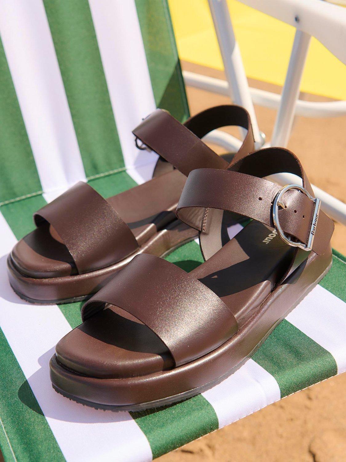Product image 3 of 5, which shows Barbour Erin Leather Chunky Sandals, Dark Brown, 7