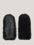 Jigsaw Faux Fur Leather Mittens, Black