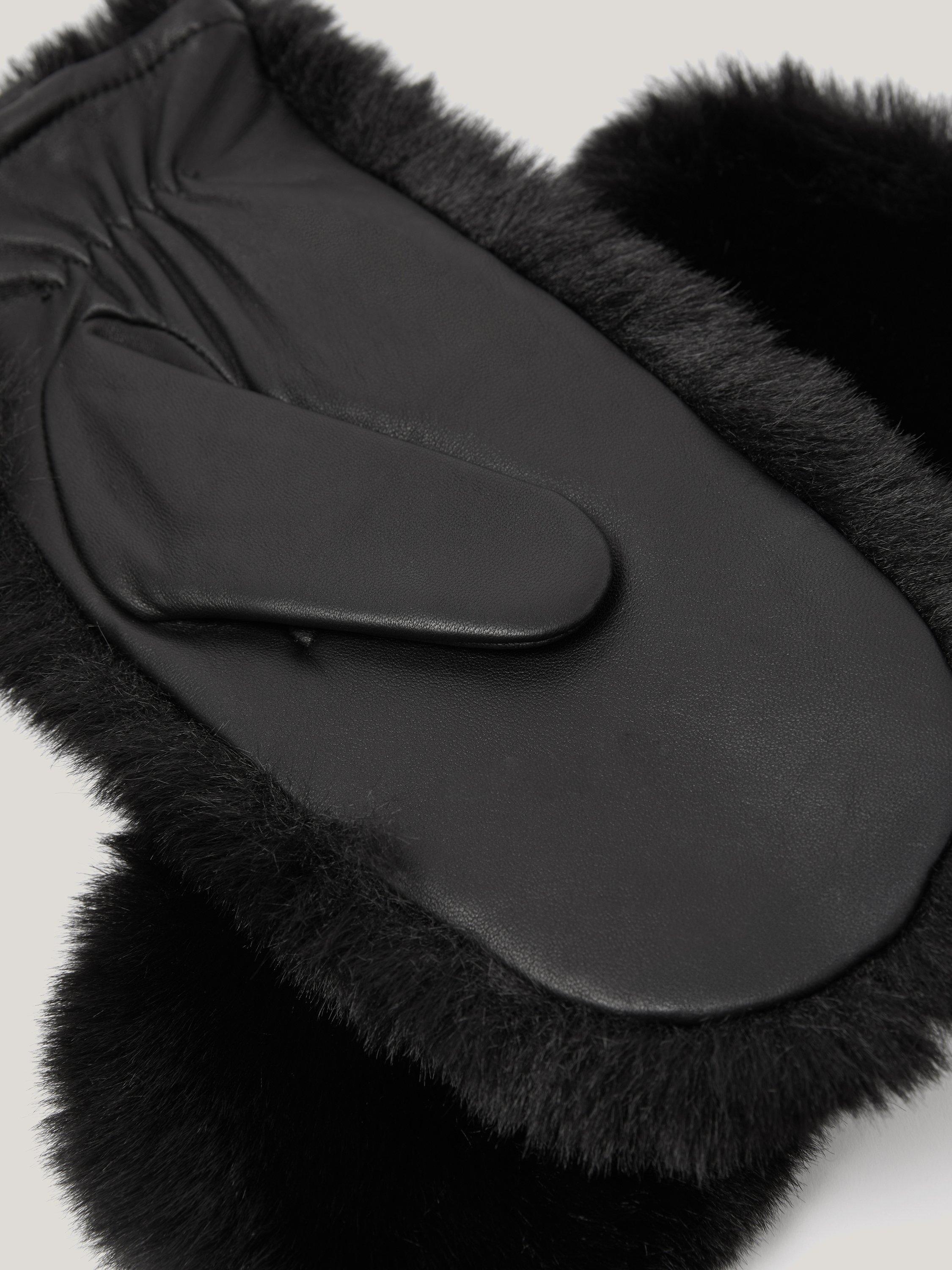 Product image 3 of 5, which shows Jigsaw Faux Fur Leather Mittens, Black, M-L
