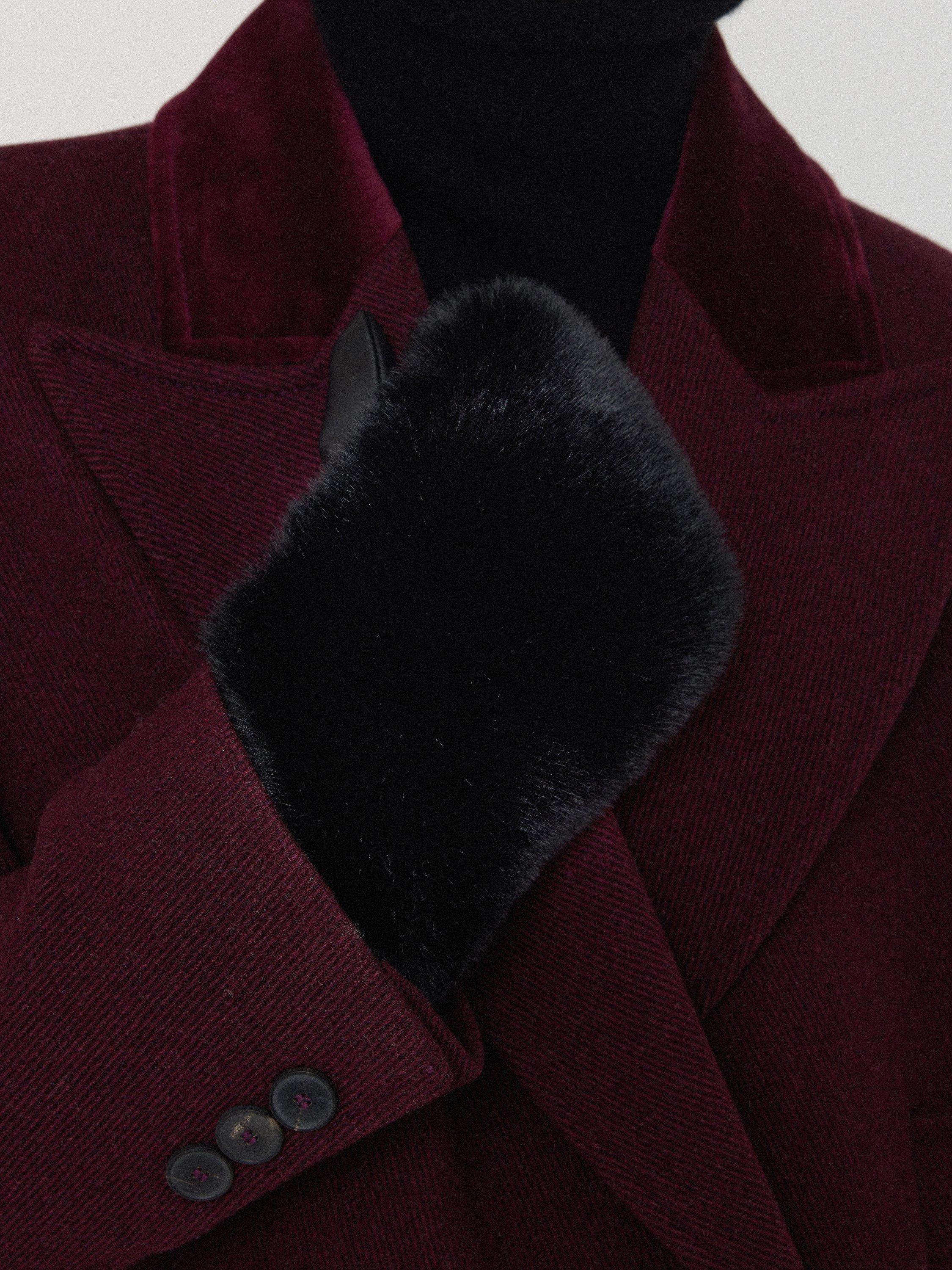 Product image 4 of 5, which shows Jigsaw Faux Fur Leather Mittens, Black, M-L