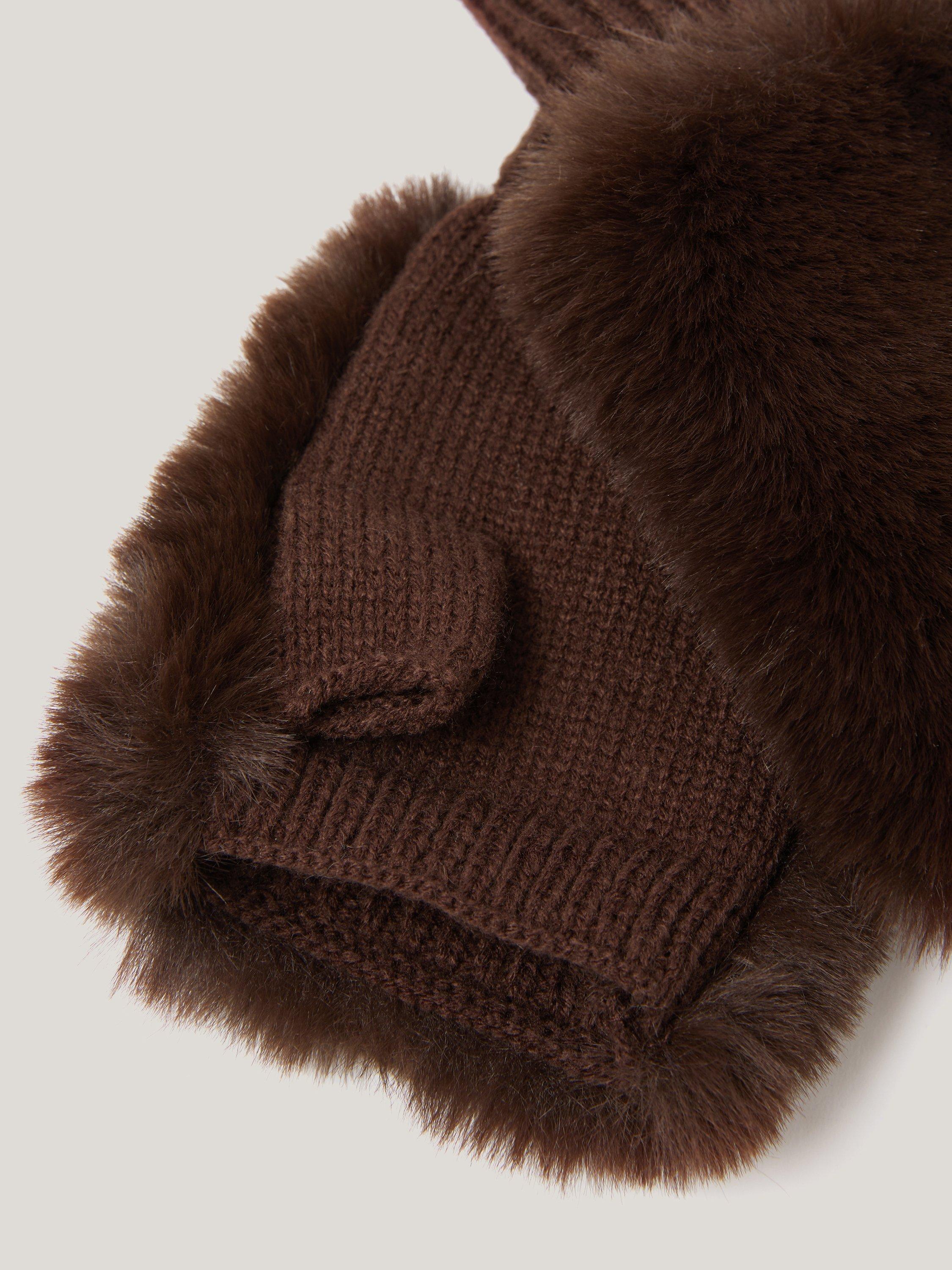 Product image 3 of 5, which shows Jigsaw Faux Fur Mittens, Chocolate, Chocolate, One Size