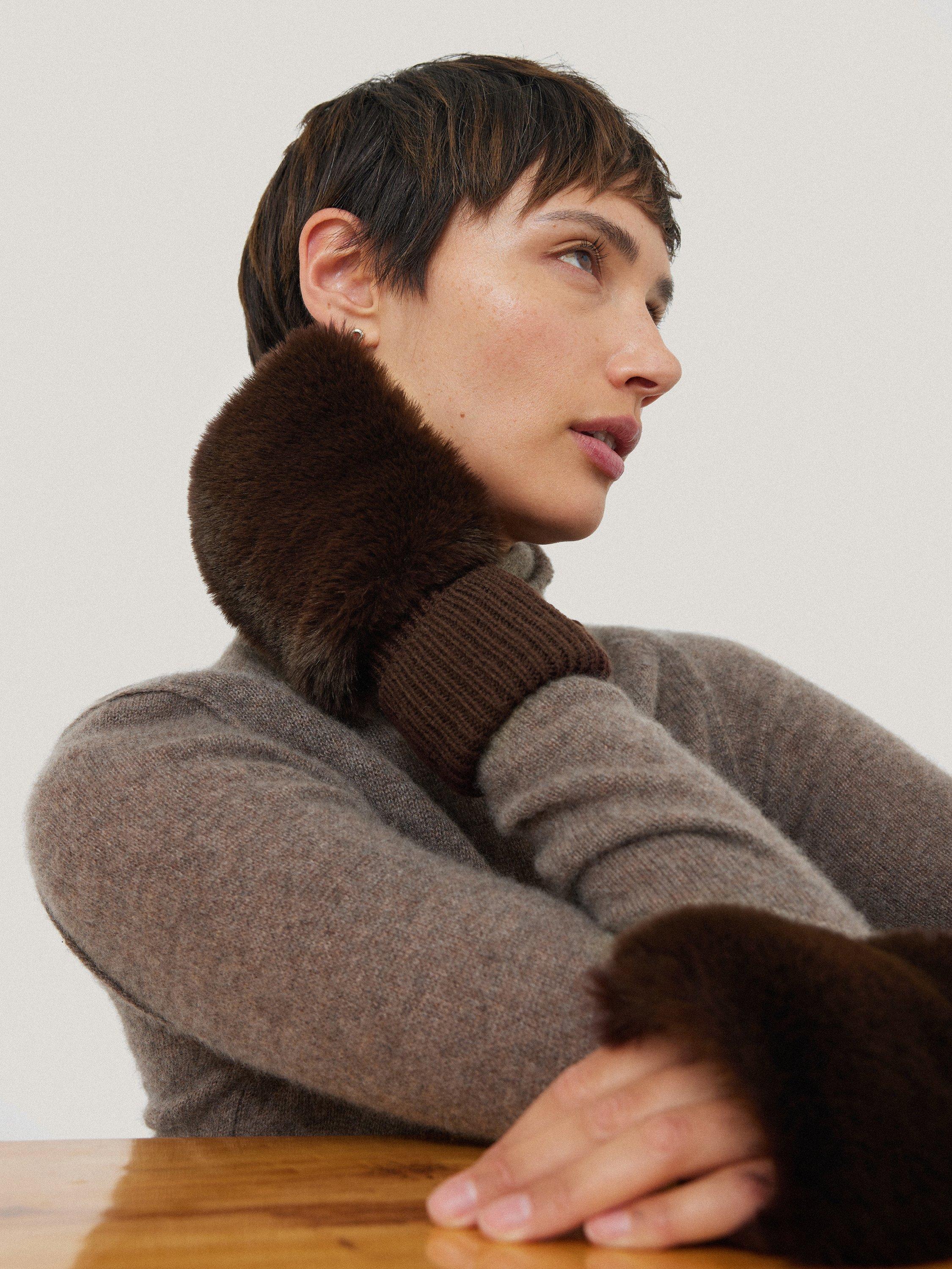 Product image 4 of 5, which shows Jigsaw Faux Fur Mittens, Chocolate, Chocolate, One Size