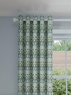 John Lewis Suri Diamond Weave Pair Lined Eyelet Curtains, Green/Blue, Green/Blue