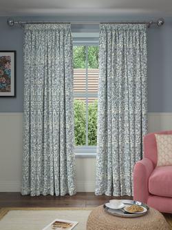 John Lewis Woodland Fable Weave Pair Lined Pencil Pleat Curtains - view 2, Lake Blue